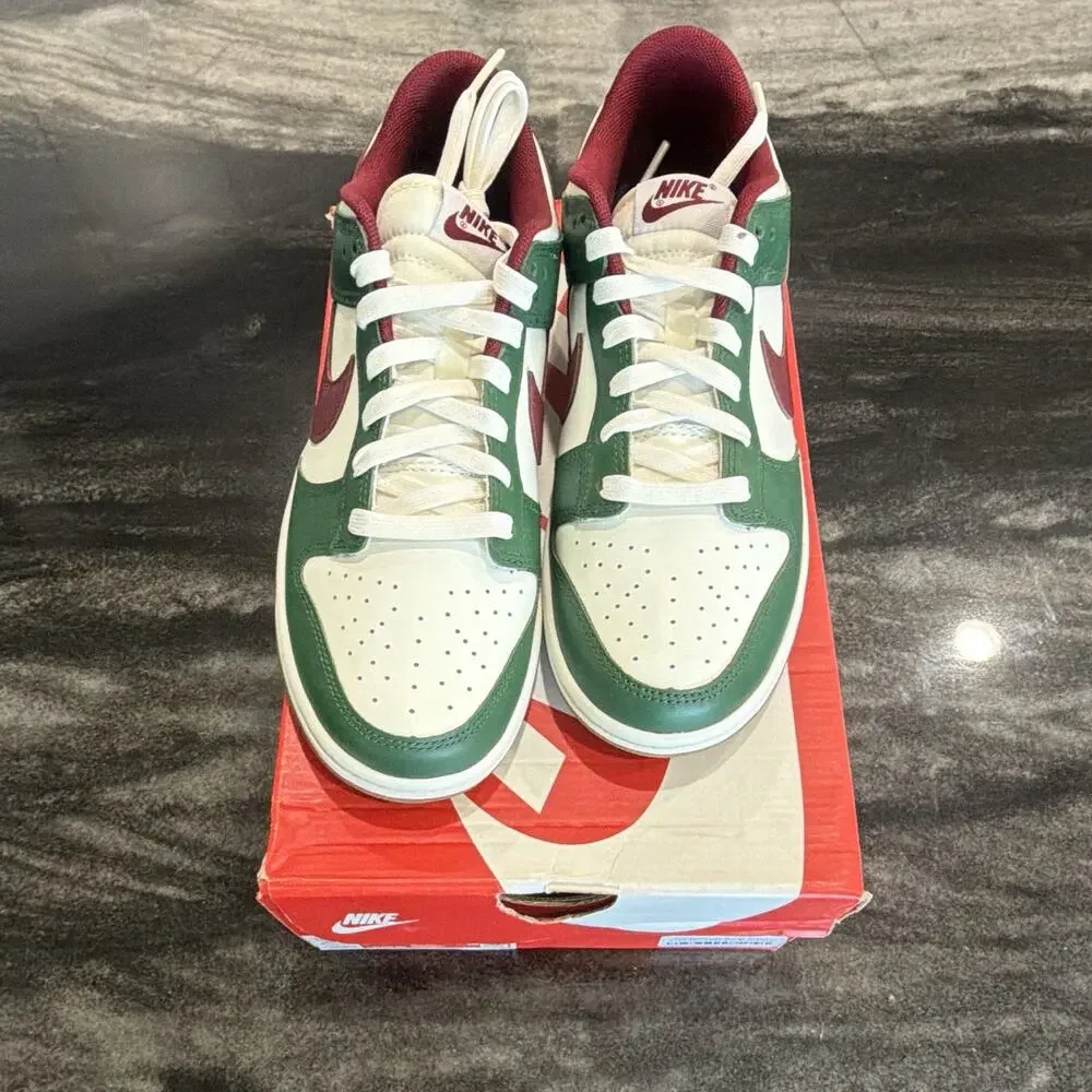 Nike Dunk Low Retro Gorge Green/White/Team Red Gum Leather FB7160-161 NEW